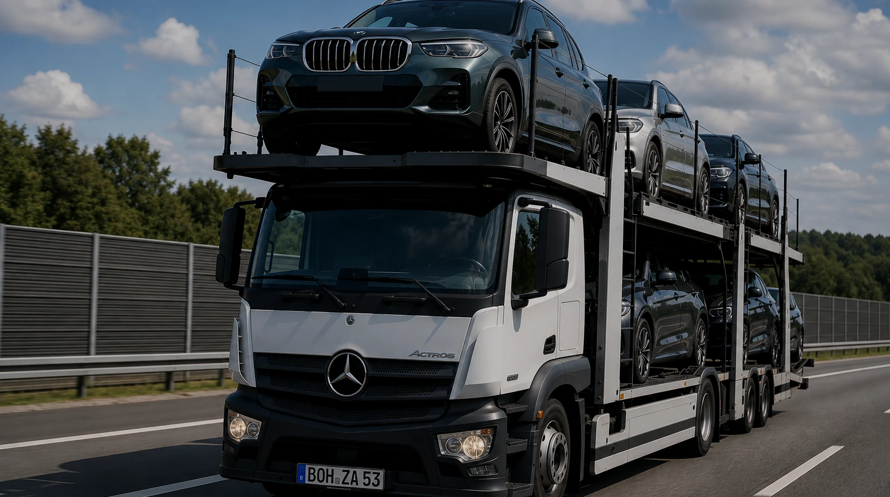 Car transporter truck on a European highway