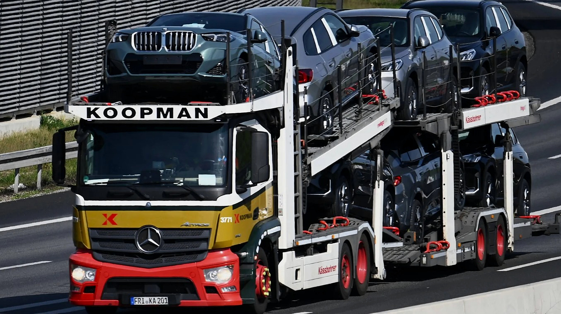 Empty car transporter truck on a highway